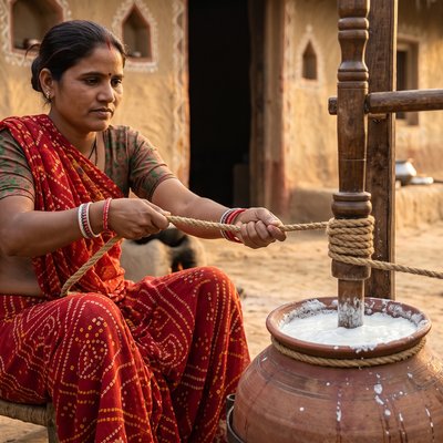 Hand Churning — Bilona Method — step 4 of the Adhika bilona ghee process